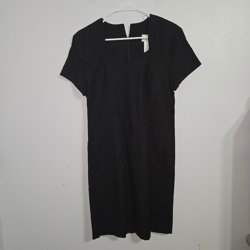 S#60 K C Spencer New York Black Linen‎ Blend Sheath Dress Size 6